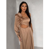 Zlaté dlouhé saténové společenské šaty ZAYVIX