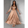 Zlaté dlouhé saténové společenské šaty ZAYVIX