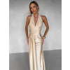 Béžové dlouhé společenské šaty CELESTIA s vlečkou