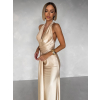 Béžové dlouhé společenské šaty CELESTIA s vlečkou
