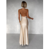 Béžové dlouhé společenské šaty CELESTIA s vlečkou