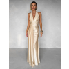 Béžové dlouhé společenské šaty CELESTIA s vlečkou
