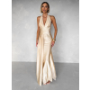 Béžové dlouhé společenské šaty CELESTIA s vlečkou