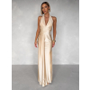 Béžové dlouhé společenské šaty CELESTIA s vlečkou