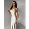 Béžové společenské dlouhé šaty GAREVIA s rozparkem