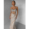 Béžové třpytivé luxusní plesové dlouhé šaty JEMIQUE