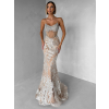 Béžové třpytivé luxusní plesové dlouhé šaty JEMIQUE