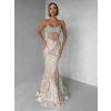 Béžové třpytivé luxusní plesové dlouhé šaty JEMIQUE