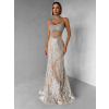 Béžové třpytivé luxusní plesové dlouhé šaty JEMIQUE