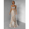 Béžové třpytivé luxusní plesové dlouhé šaty JEMIQUE