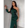 Smaragdové společenské večerní šaty DUFOUR na jedno rameno