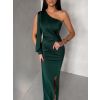 Smaragdové společenské večerní šaty DUFOUR na jedno rameno