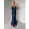 Tmavě modré společenské třpytivé šaty CALMIYA
