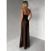 Tmavě hnědé společenské saténové dlouhé šaty ZUNDARA