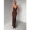 Tmavě hnědé společenské saténové dlouhé šaty ZUNDARA