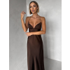 Tmavě hnědé společenské saténové dlouhé šaty ZUNDARA