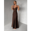 Tmavě hnědé společenské saténové dlouhé šaty ZUNDARA