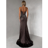 Hnědé luxusní plesové třpytivé šaty RAVELLE na ramínka
