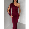 Vínové společenské šaty DUFOUR na jedno rameno