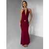 Vínové společenské dlouhé šaty ARKENY s ozdobou