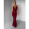 Vínové společenské dlouhé šaty ARKENY s ozdobou