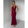 Vínové společenské dlouhé šaty ARKENY s ozdobou