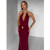 Vínové společenské dlouhé šaty ARKENY s ozdobou