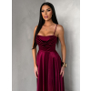 Vínové saténové dlouhé společenské šaty LUNOREX