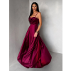 Vínové saténové dlouhé společenské šaty LUNOREX