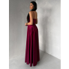 Vínové saténové dlouhé společenské šaty LUNOREX