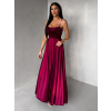 Vínové saténové dlouhé společenské šaty LUNOREX