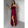 Vínové saténové dlouhé společenské šaty LUNOREX