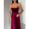 Vínové saténové dlouhé společenské šaty LUNOREX