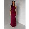 Vínové společenské dlouhé šaty VELMORO s body