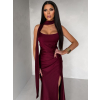 Vínové společenské dlouhé šaty BELUNA se šálem