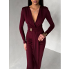 Bordó společenské dlouhé šaty FAYLORI s hlubokým výstřihem