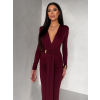 Bordó společenské dlouhé šaty FAYLORI s hlubokým výstřihem