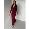 Bordó společenské dlouhé šaty FAYLORI s hlubokým výstřihem