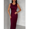 Bordó elegantní dlouhé společenské šaty DRAVELY s řasením