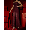 Vínový třpytivý luxusní kalhotový komplet NIMEA