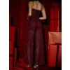 Vínový třpytivý luxusní kalhotový komplet NIMEA
