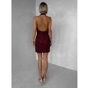Vínové třpytivé koktejlové krátké šaty OPLENA