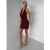 Vínové třpytivé koktejlové krátké šaty OPLENA