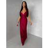 Bordó dlouhé saténové společenské šaty ORIXY s výstřihem
