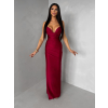 Bordó dlouhé saténové společenské šaty ORIXY s výstřihem