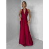Bordó saténové dlouhé společenské šaty CELESTIA s vlečkou