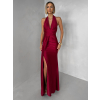 Bordó saténové dlouhé společenské šaty CELESTIA s vlečkou
