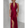 Bordó saténové dlouhé společenské šaty CELESTIA s vlečkou