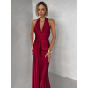 Bordó saténové dlouhé společenské šaty CELESTIA s vlečkou