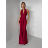 Bordó saténové dlouhé společenské šaty CELESTIA s vlečkou